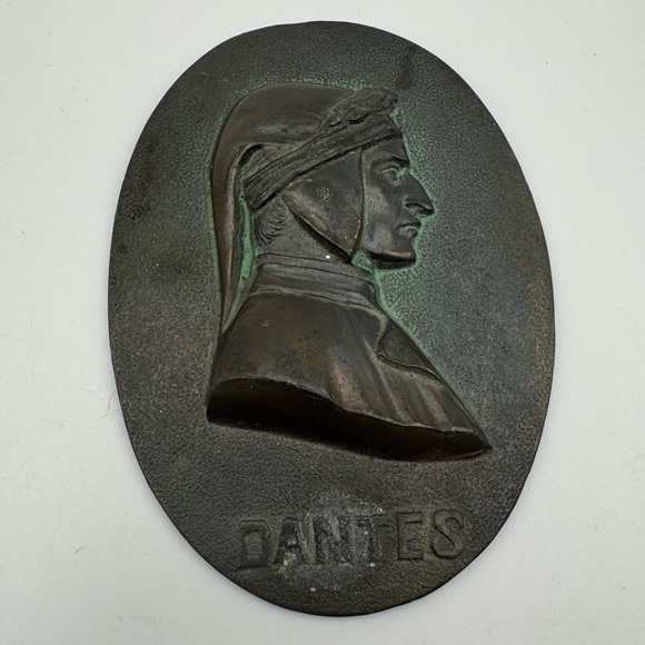 Dantes Bronze Bas- Relief Early 1900s Bust Art Wall Hanging Vintage Face - Picture 2 of 6